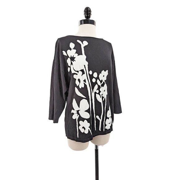 Jones New York Signature Women Black White Floral Print Sweater Size XL - Picture 1 of 11